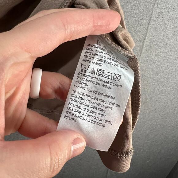 Isaac Mizrahi LIVE! Essentials Pima Cotton Split Neck Top Mushroom, Medium - Picture 8 of 8